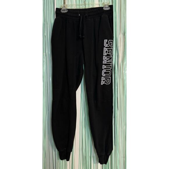 Fan Cloth Team Black Sweatpants, Senior, Graduation, Pockets, Tie, S - Picture 1 of 5